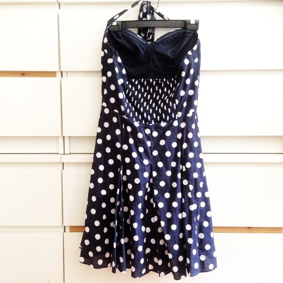 Betsey Johnson • navy blue halter dress 100%cotton - Picture 2 of 6
